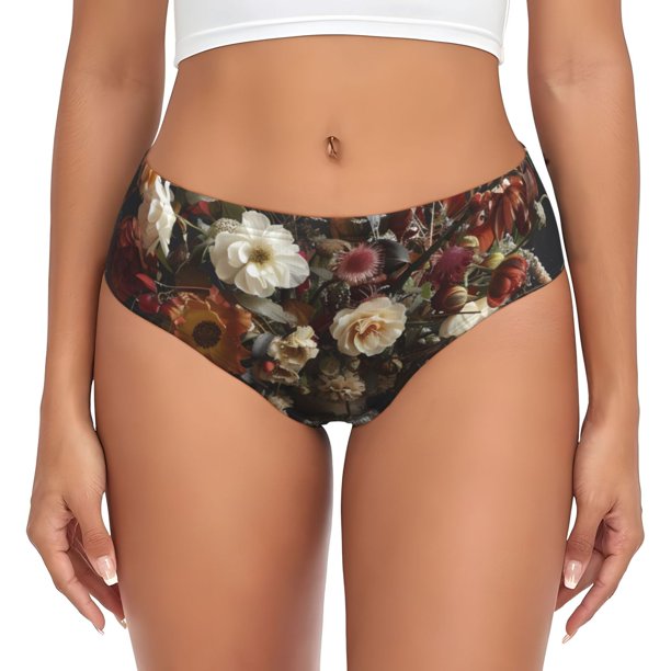 Fotbe Vintage Floral Vase A Calzones Estampados para Mujer – Ropa Interior de Algodón, Cómoda, Suave y Elástica-4X-Large