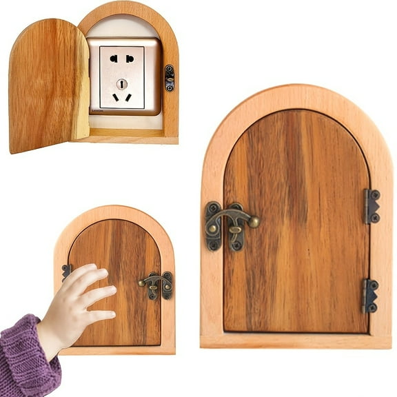 1 Pc Wooden Outlet Cover, Wood Fairy Door Socket Cover, Modern Rustic Design with Light Switch & Computer Desk Cutouts , Cute Outlet Covers, Pet-Safe Home Decor for Walls, Outlets, and Switches