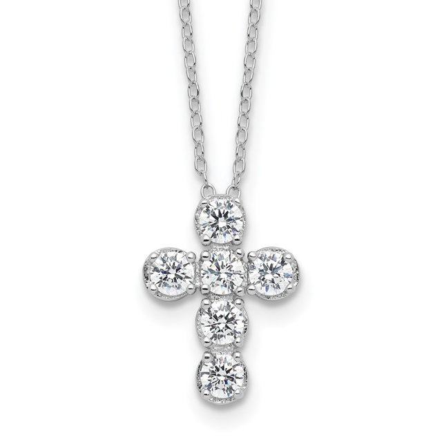 Diamond2Deal Collier en Argent Sterling 925 Rhodié avec Croix CZ, ext. 2 Po, pour Femmes, 18 Pouces