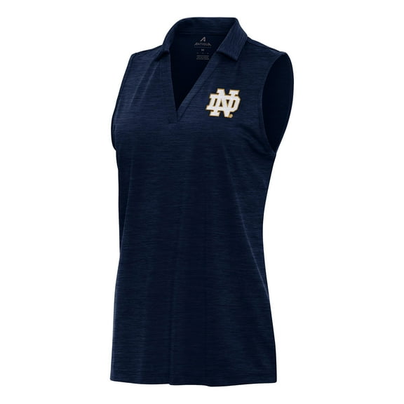 Women's Antigua Heather Navy Notre Dame Fighting Irish Layout Sleeveless V-Neck Polo