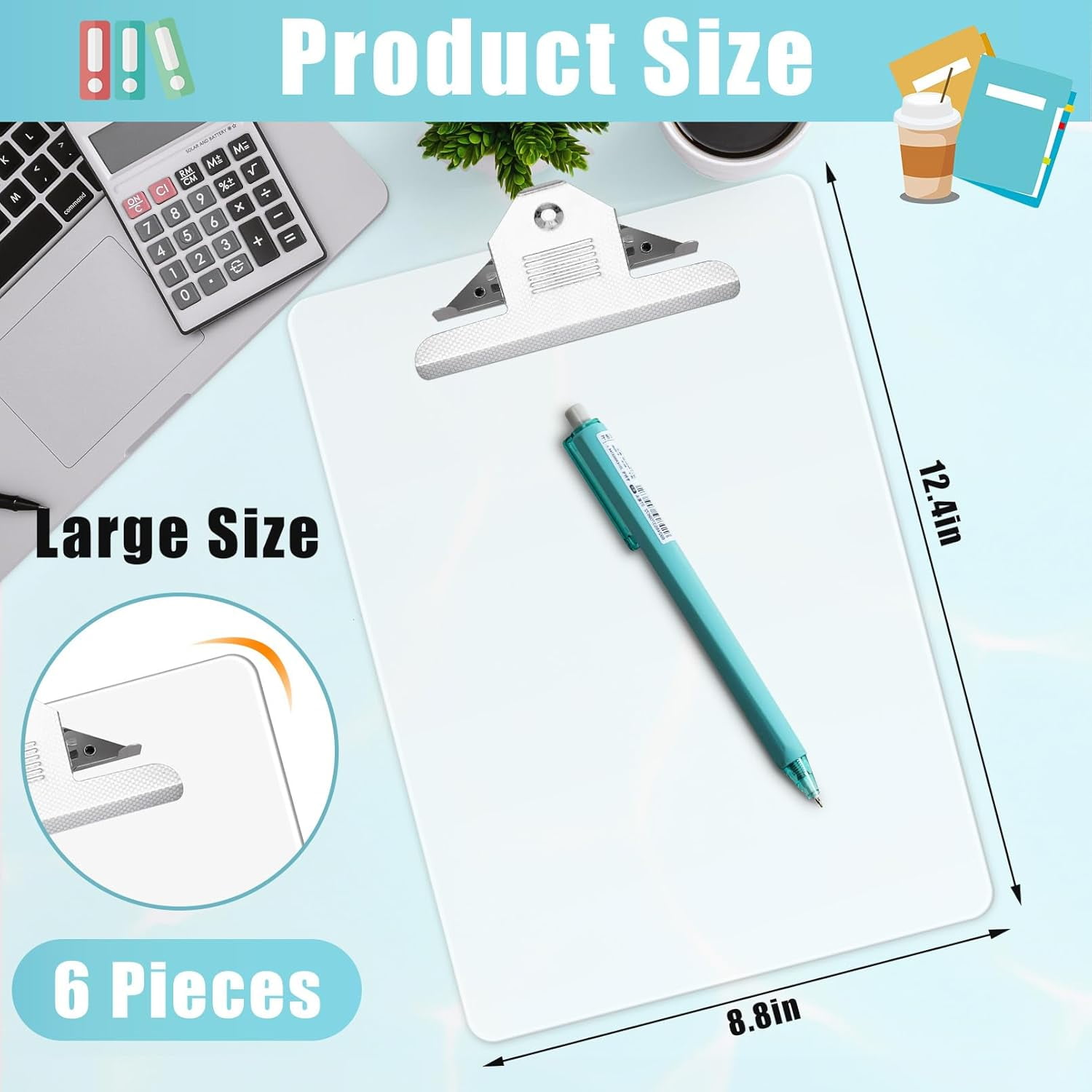 6 Pcs Plastic Clipboards, Clear A4 Size, Acrylic Clipboard with Low Profile Clip
