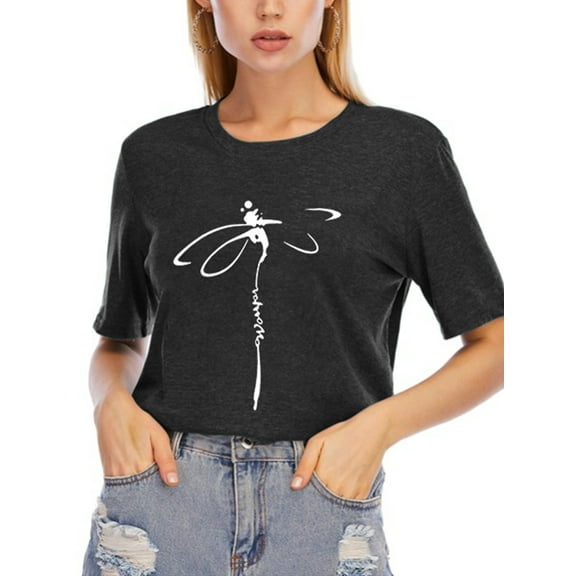 Chulianyouhuo Dragonfly Shirts Women Cute Graphic Tees Short Sleeve Summer Tops Crew Neck