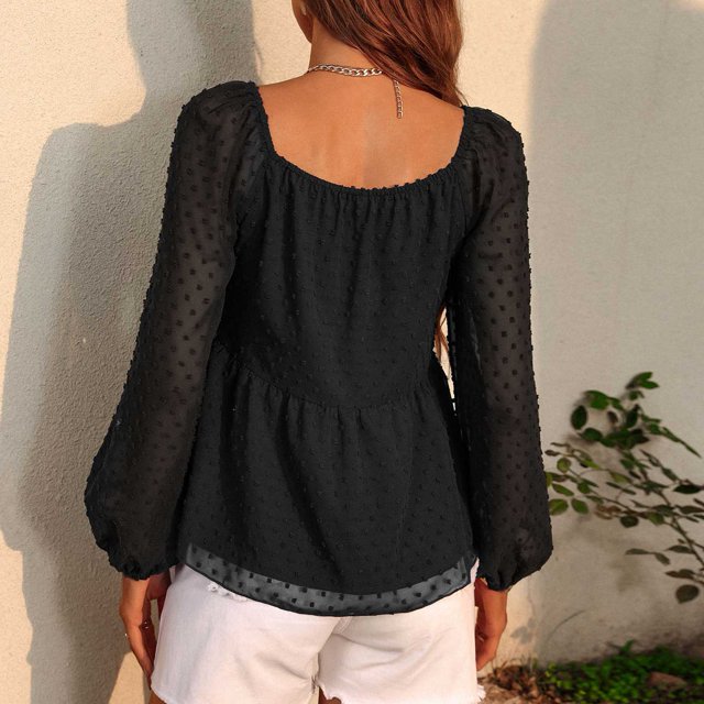 Blusa De Manga Larga, Tops Con Cuello En V Para Mujer, Lindo Material De Gasa Con Estampado De Puntos Para El Trabajo Para Vacaciones Para Dama ANGGREK Otros
