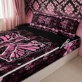 thumbnail image 3 of meiyoeat Black Pink Letter K Zipper Full Size Comforter Sets with Fitted Sheet and 2 Pillowcases for Women Girls, Girly Diamond Butterfly Bow Zipper Bedding Set, Black Reversible, 4 Pieces, 3 of 6