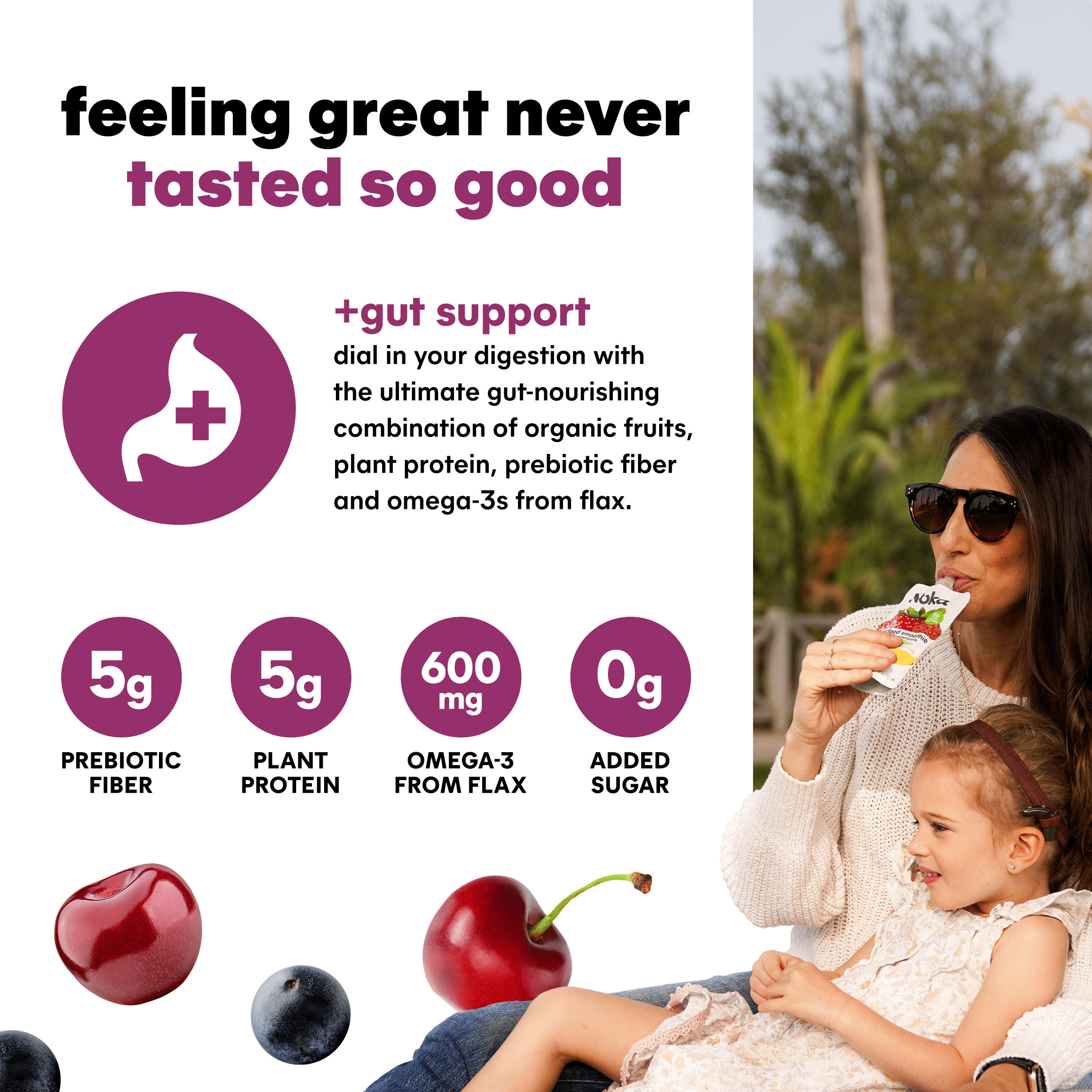 Noka Organic Cherry Acai Smoothie, 4.22 oz Fruit Pouches, 4 Count Smoothie Drinks