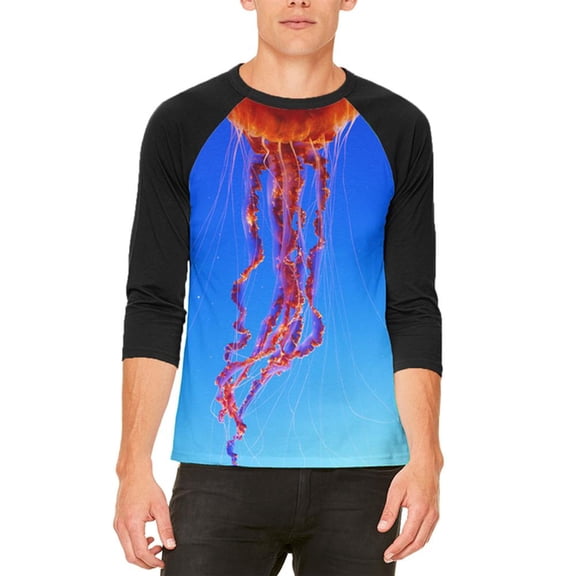 Halloween Orange Nettle Jellyfish Costume Mens Raglan T Shirt White-Black LG