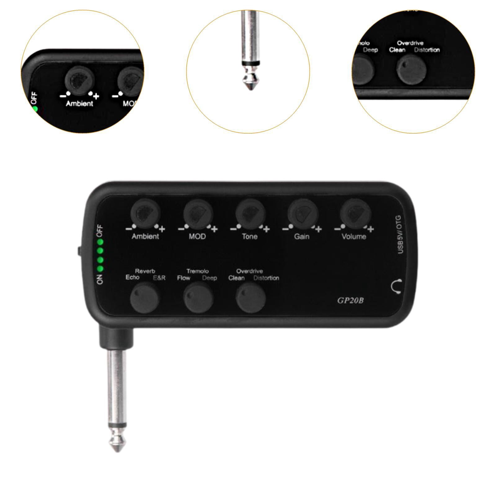 QccHieUs Bass Headphone Amp Built-in 3 Effects for Home Performances Studio Recording