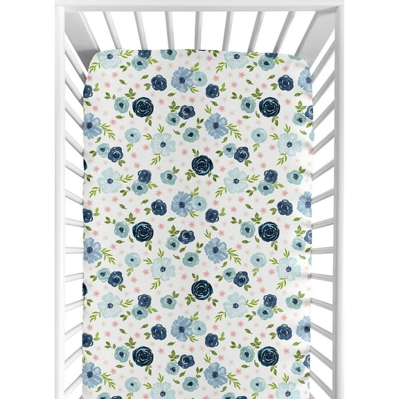 Sweet Jojo Designs Watercolor Floral Blue Green and Pink Jersey Knit Fitted Crib Sheet