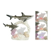 Great White Shark Family Swimming By Sea Coral Reef With 3D LED Light Figurine