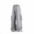 thumbnail image 6 of Womens Cargo Pants High Waisted Baggy Wide Leg Plus Size Parachute Pants with Pockets and drawstring Cargos Lightweight Trousers Y2K Light Gray XL, 6 of 7