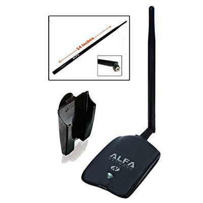 alfa awus036nha - wireless b/g/n usb adaptor - 802.11n - 150mbps - 2.4 ghz - 5dbi antenna - also includes a 9dbi rubber antenna and suction cup window mount dock - long range - atheros chipset -