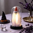 thumbnail image 3 of Halloween Lighted Ghost Decor, Halloween Decorations Indoor-Light Up Ghost in Glass Cloche, Cute Ghost with Light for Home Kitchen Mantel Tabletop Party Decor and Holiday Decorations, Yellow, 3 of 7