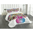 thumbnail image 3 of Ambesonne Colorful Quilted Bedspread Set 3 Pcs, Peace Love Vinyl Music, Queen Size, Blue Pink Yellow, 3 of 5