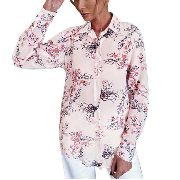 Jersey estampado para mujer con cuello en V y un solo pecho, manga larga, informal, para mujer Pompotops gfhjh5021