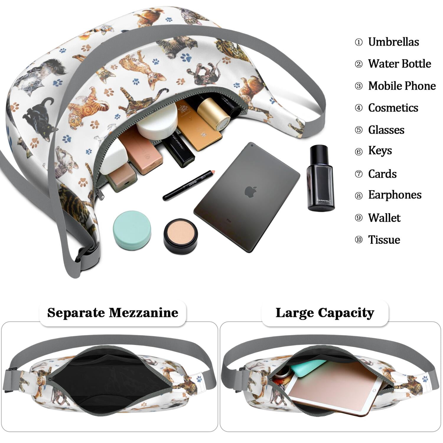 Casual Shoulder Purse for Women – Trendy & Spacious, Watercolor Cat Artwork, Cat Lover Gift Design, Durable Crossbody Handbag