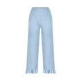 thumbnail image 5 of Mothers Day Gifts! QATAINLAV Cotton Linen Pants for Women Casual Ruffle Hem Straight Wide Leg Boho Beach Pants Summer Elastic Waist Lounge Trousers with Pockets Light Blue XL, 5 of 7