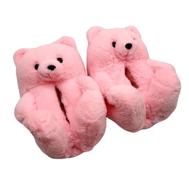 Teddy Bear Slippers For Women, Cute Indoor Non-Slip Warm Slippers(Pink)