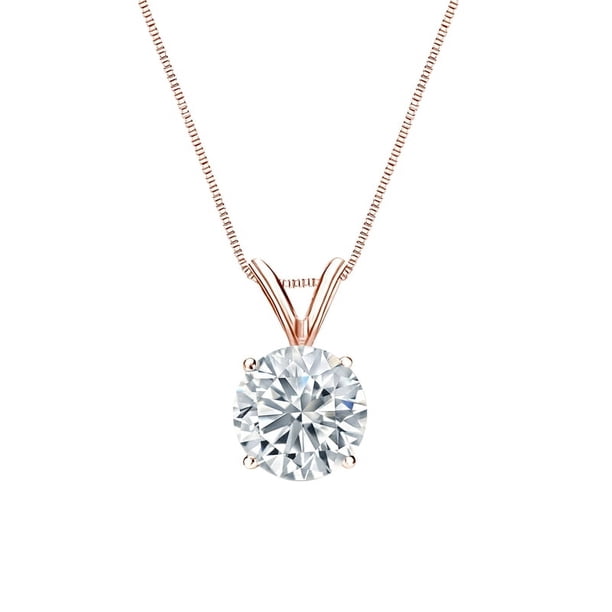 JeenMata Collar con Colgante Brillante de Moissanita de Corte Redondo de 2 Quilates Baño de Oro Rosa de 18 K sobre Plata