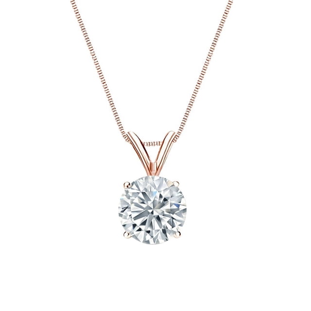 JeenMata Collar con Colgante Brillante de Moissanita de Corte Redondo de 2 Quilates Baño de Oro Rosa de 18 K sobre Plata