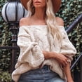 thumbnail image 2 of JUNWELL Womens Chunky Cable Knit Oversized Off The Shoulder Sweaters Comfortable Crewneck Lantern Long Sleeve Solid Color Loose Pullover Sweater Black XL, 2 of 6