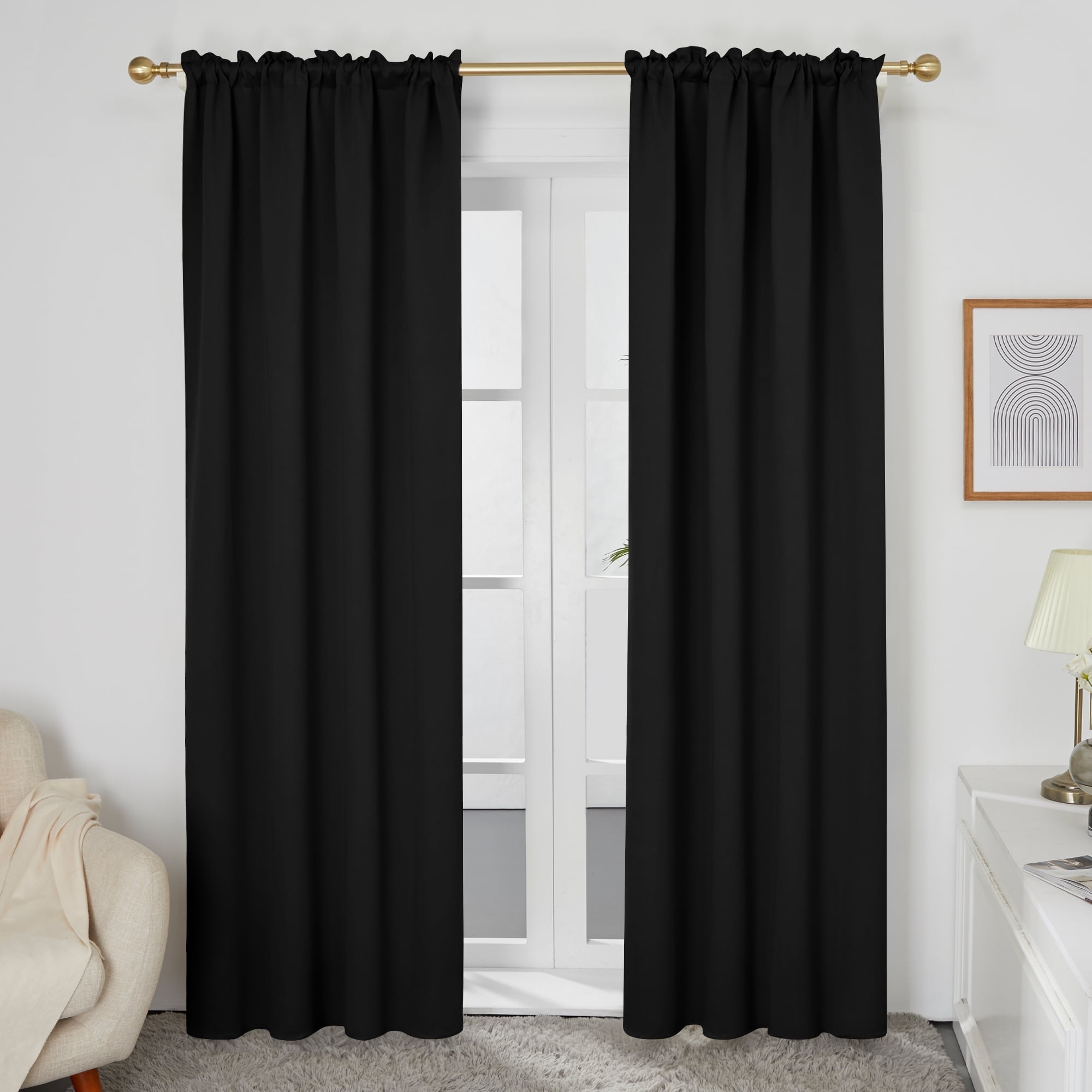 ZOPZO Blackout Curtains Thermal Insulated Rod Pocket Small Window Treatment for Bedroom 52 x 45 inch Black Set of 2, Curtains