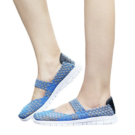 

Eoperou Summer Breathable Women Casual Woven Sneakers Mesh Fabric Outdoor Flats Shoes