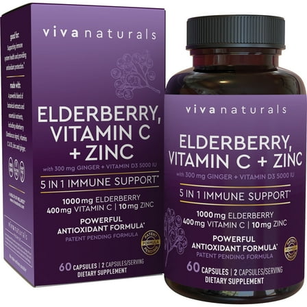 Viva Naturals Elderberry, Vitamin C   Zinc 60 Capsules