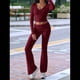 thumbnail image 4 of Conjunto Deportivo de 2 Piezas para Mujer, Camiseta de Larga, Pantalones Acampanados con Solapa, Chándal Informal, Color Vino Tinto, Talla M, 4 of 8
