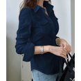thumbnail image 5 of Women Button Down Shirts Long Sleeve Collared Office Work Blouses Beach Tops with Pockets Dark Blue M, 5 of 8