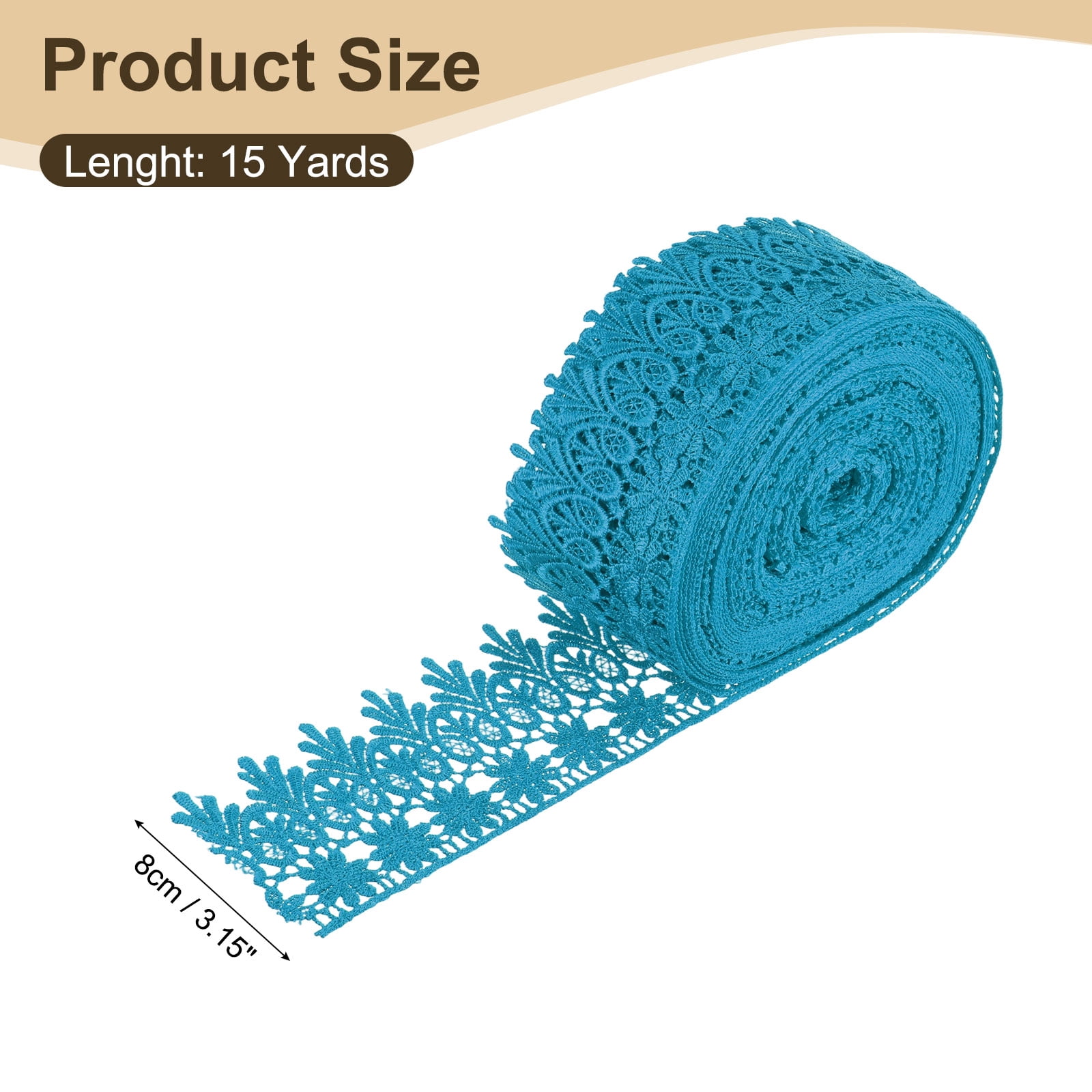 Uxcell 3.15 Inch Wide 15 Yard Lace Ribbon Floral Pattern Blue Embroidered Lace Trim Ribbon for Sewing Making, and DIY Crafts, Gift Wrapping, Wedding Decor