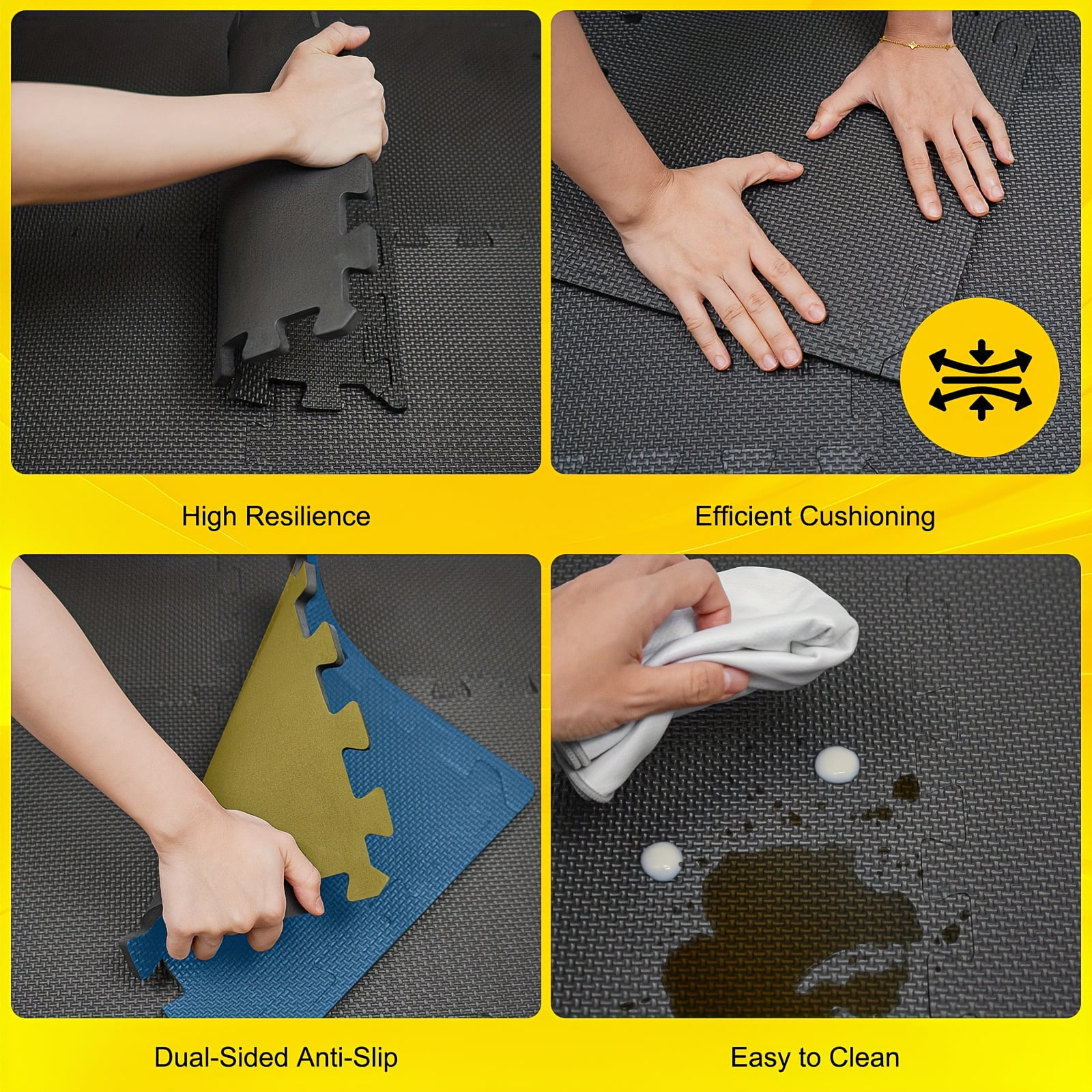 Heavy-Duty EVA Interlocking Floor Mats, 12x12 Inch 0.4" Thick Non-Slip Waterproof Foam Tiles, Black Puzzle Gym Flooring for Playroom, Yoga Studio, Indoor Outdoor Use (24 or 48 Tiles)