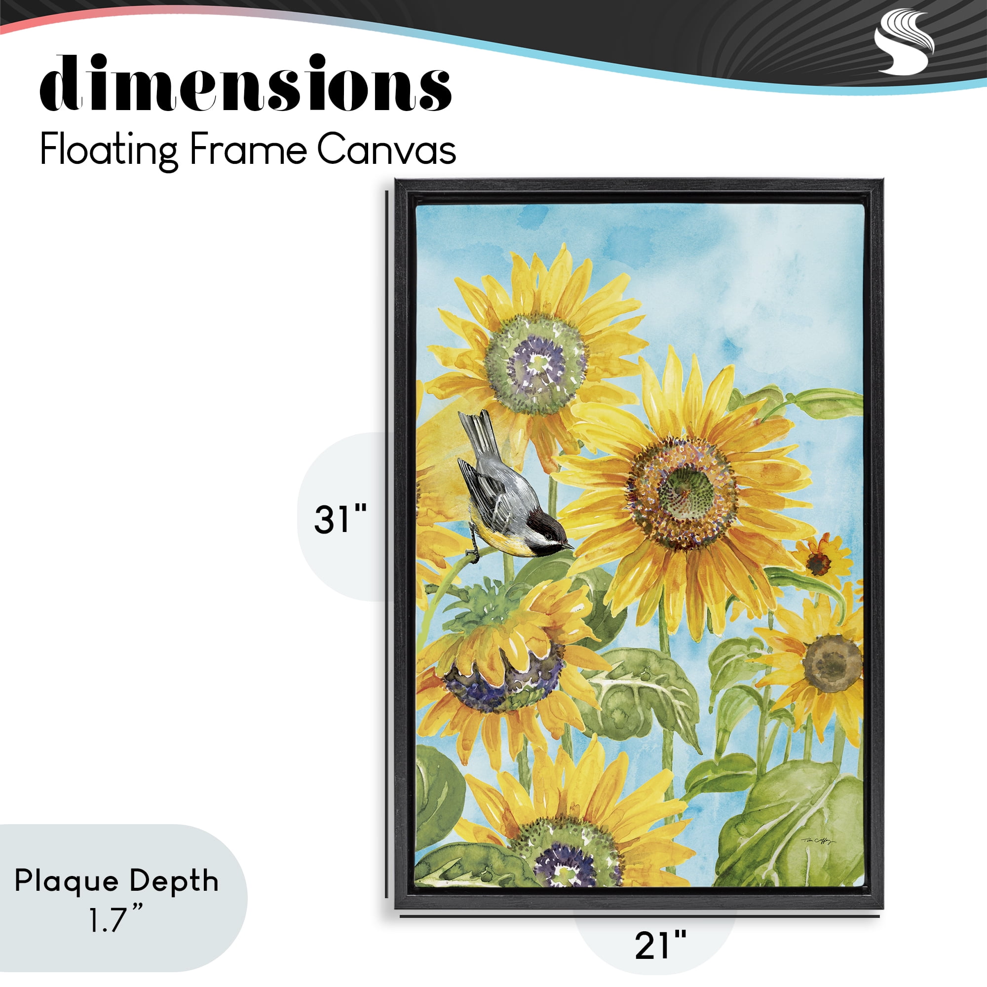 Stupell Industries Sunflower Honey Bird Black Framed Floater Canvas Wall Art, design by Tim Coffey