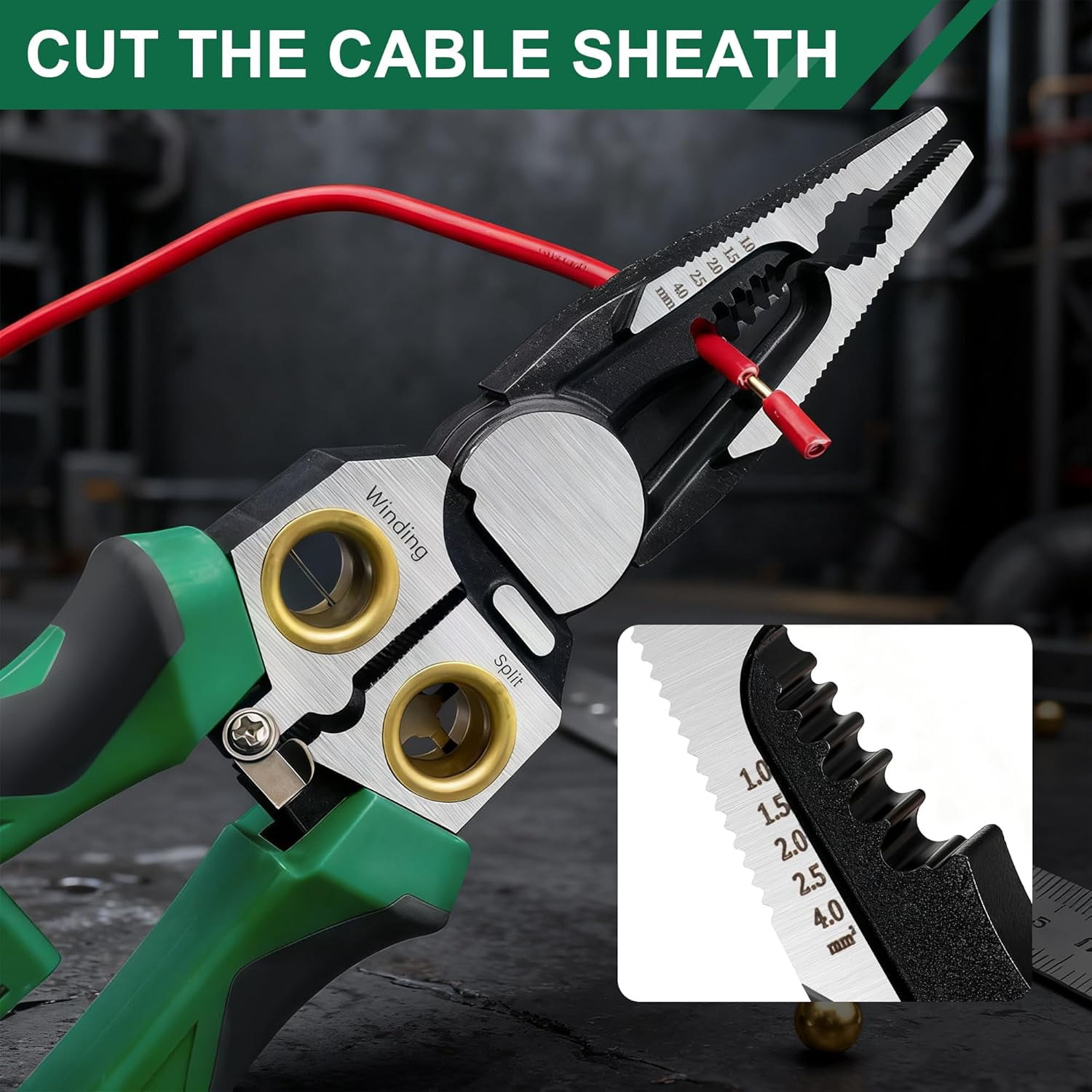 8-in-1 Wire Stripper with Voltage Tester, Heavy Duty Cable Cutting Pliers for 10-18 AWG Wires, Multi-Function Electrical Tool for Wire Pulling and Twisting