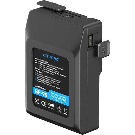95 Wh V-Mount/V-Lock Battery with USB-C Input Charger and USB-C Cable Compatible for HDCAM, XDCAM, Digital Cinema Cameras,DSLR BMPCC 4K, LED Light, Monitor and Other Camcorders