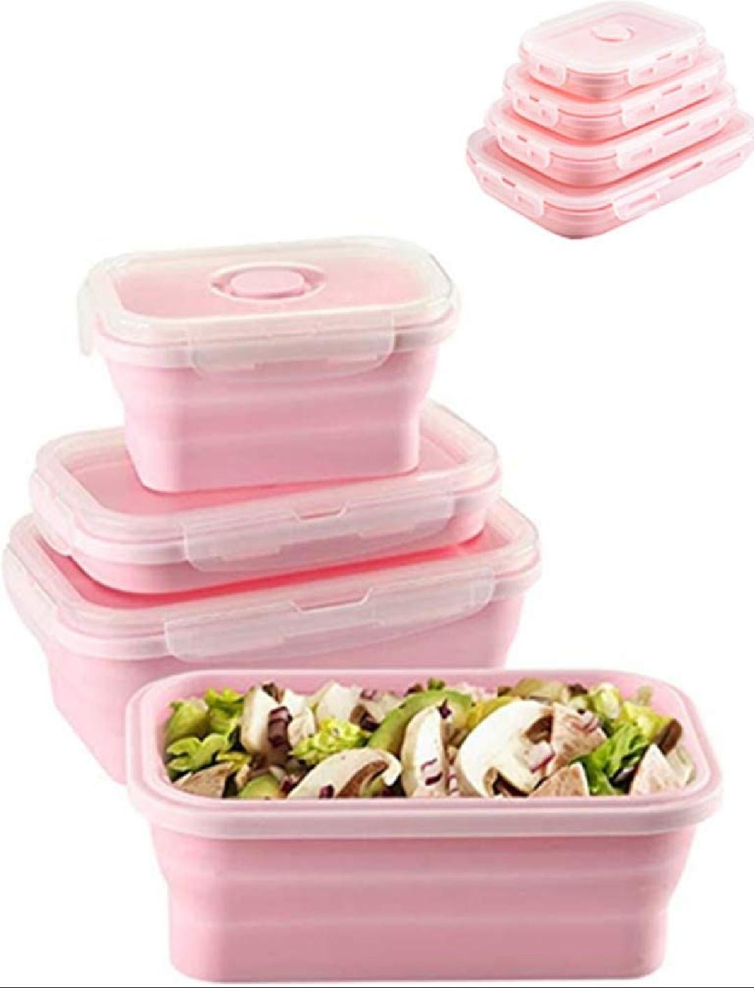 Set of 4 Collapsible Food Storage Containers with Lids Portable
