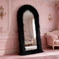 thumbnail image 5 of Puremirror 32"x71" Arched Full Length Floor Mirror Soft Fur Framed Wall-Mounted Decorative Mirror, Black, 5 of 5