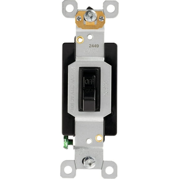 GE Grounding Single Pole Toggle Switch, Heavy Duty, 20 Amps, Black