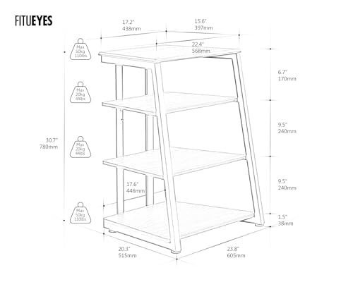 FITUEYES 4-Tier AV Media Stand Corner Shelf for Record Player, Adjustable Wooden Shelves, Black