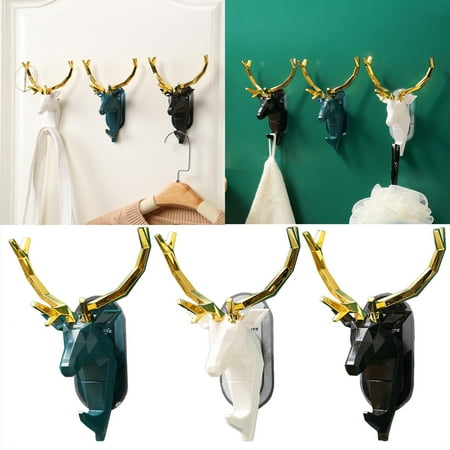 

QWY Wall Hanger Sticky Hook Deer Antlers Design Kitchen Bathroom Household Door A Hook