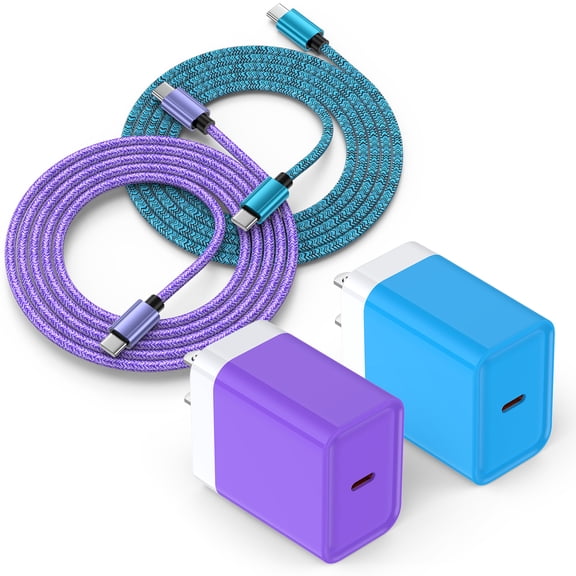 Type C Block, 2 Pack PD 20W USB C Charger Block with 6FT USB C to C Charging Cable, Type C Charger Block Fast Charging USB C Brick Cube Charger Station Power Base Compatible for iPhone Samsung, Mixed