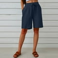 thumbnail image 2 of Wyobmus Womens Bermuda Shorts Summer Comfy Cotton Linen Elastic Waist Short Lightweight Drawstring Solid Casual Vacation Beach Shorts With Pockets S-3X Navy, 2 of 8