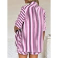thumbnail image 3 of Two Piece Outfits for Women 2025 Striped Shirt & Shorts Set Rose Red XL, 3 of 5