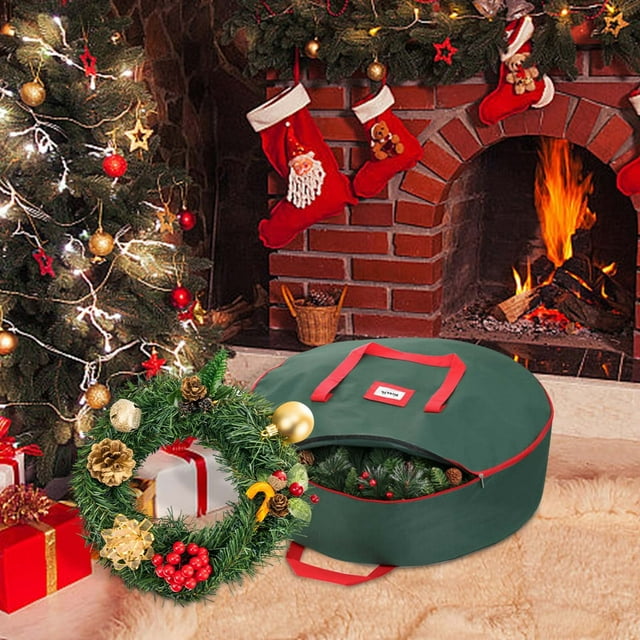 weibbin 60/75/90 CM Round Layer Cover Storage Bag - Wreath Storage Bag - Waterproof - Heavy-duty Storage Container for Xmas Wreath with Dual Zipper Closure, Tear-proof