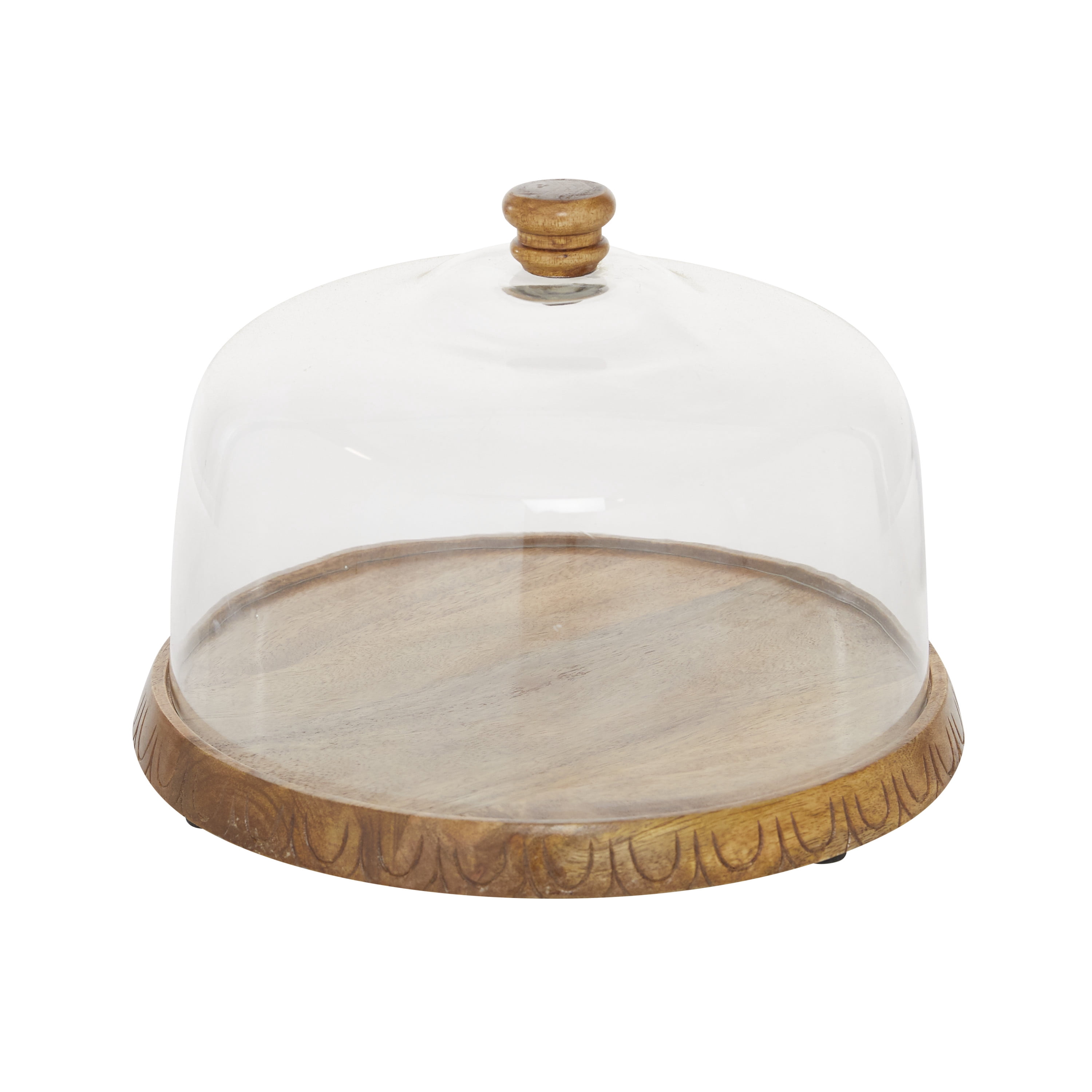 DecMode 13" x 9" Brown Wood Cake Stand with Glass Lid, 1-Piece