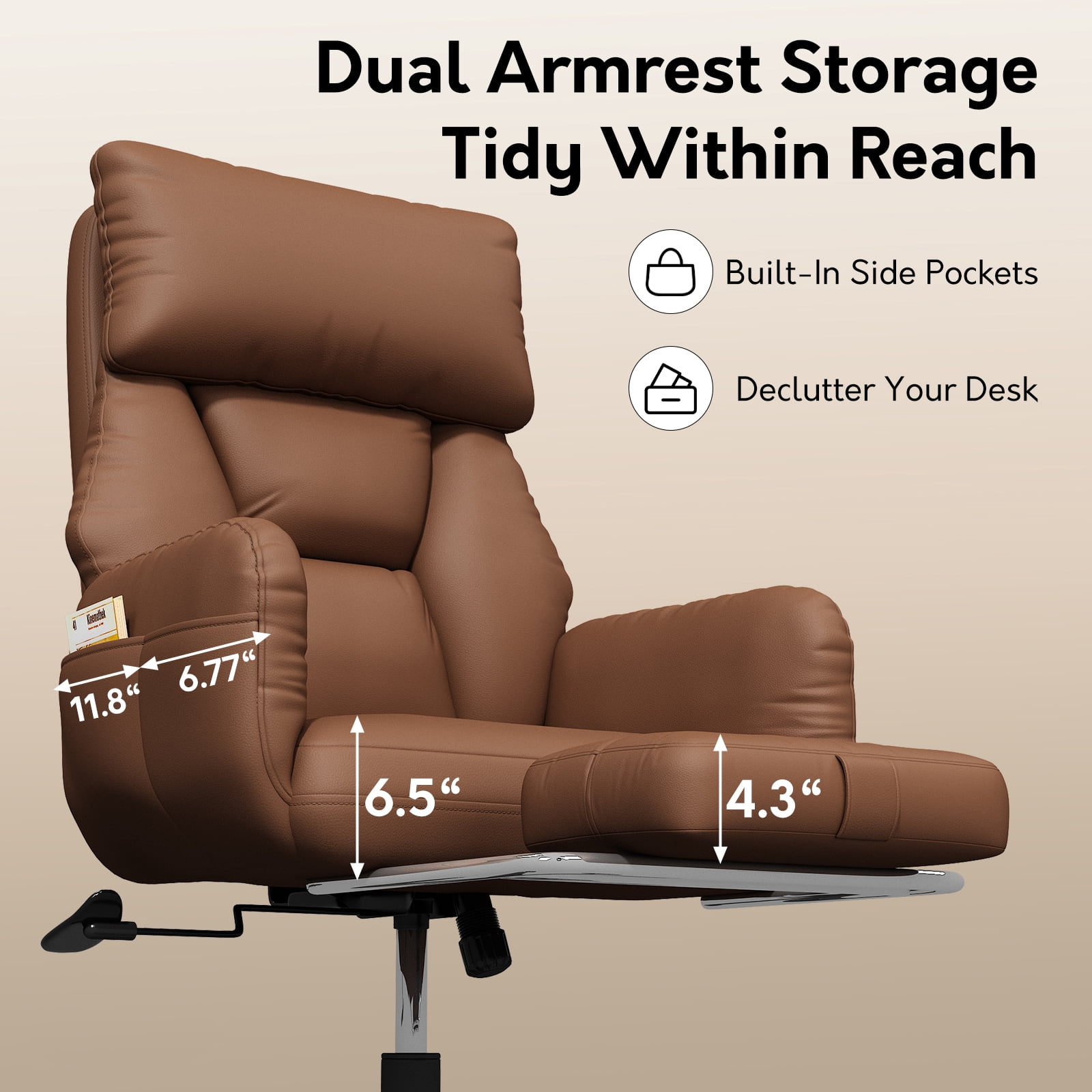 iooHug Criss Cross Office Chair, Big and Tall 500lbs High Back Faux Leather Desk Chair with Footrest, Wide Seat Cross-Legged Reclining Chair with Reversible Armrests and Lumbar Support, Brown