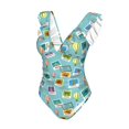 thumbnail image 4 of Yiaed World Travel1 Print Women's Ruffled One Piece Swimsuit V Neck Swimwear Slimming Monokini for Woman-Small, 4 of 8
