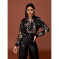 thumbnail image 6 of D&M Floral Print Zip Up Crop Bomber Jacket Casual Long Sleeve Crop Top, 6 of 6