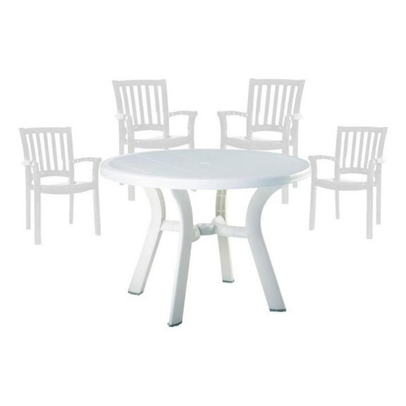 Pemberly Row 5 Piece Set 42" Round Resin Patio Table and 4 Resin Chairs in White