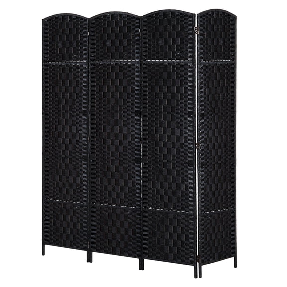 Room Divider 4 Panel, 6FT Folding Privacy Screen - Black Woven Partition