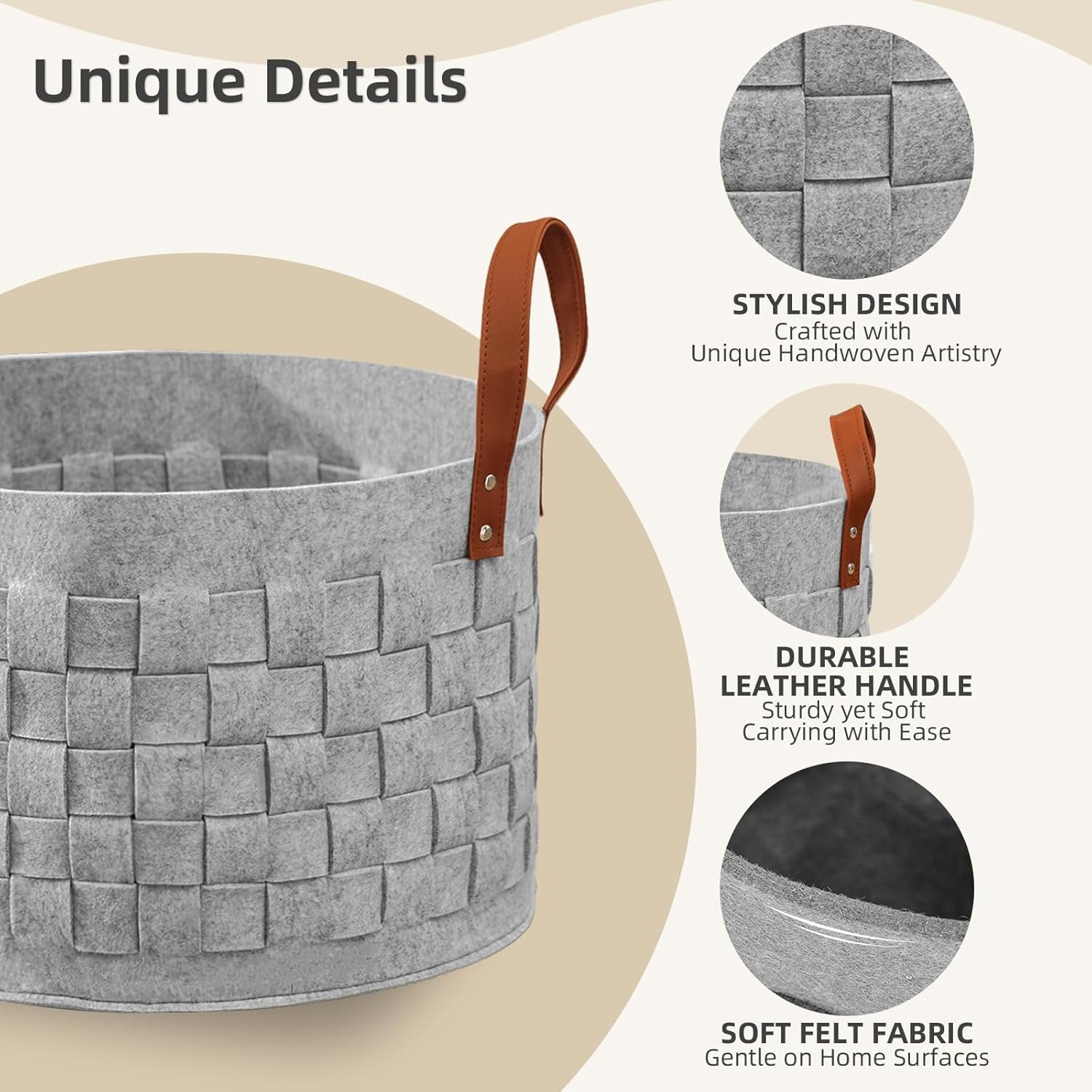 Blankets Basket 20" x20 " x11.8 ", Large Storage Baskets for Organizing Round, Living Room Dog Toy Bin for Dirty Clothes, Pillows, Towel-Light Gray